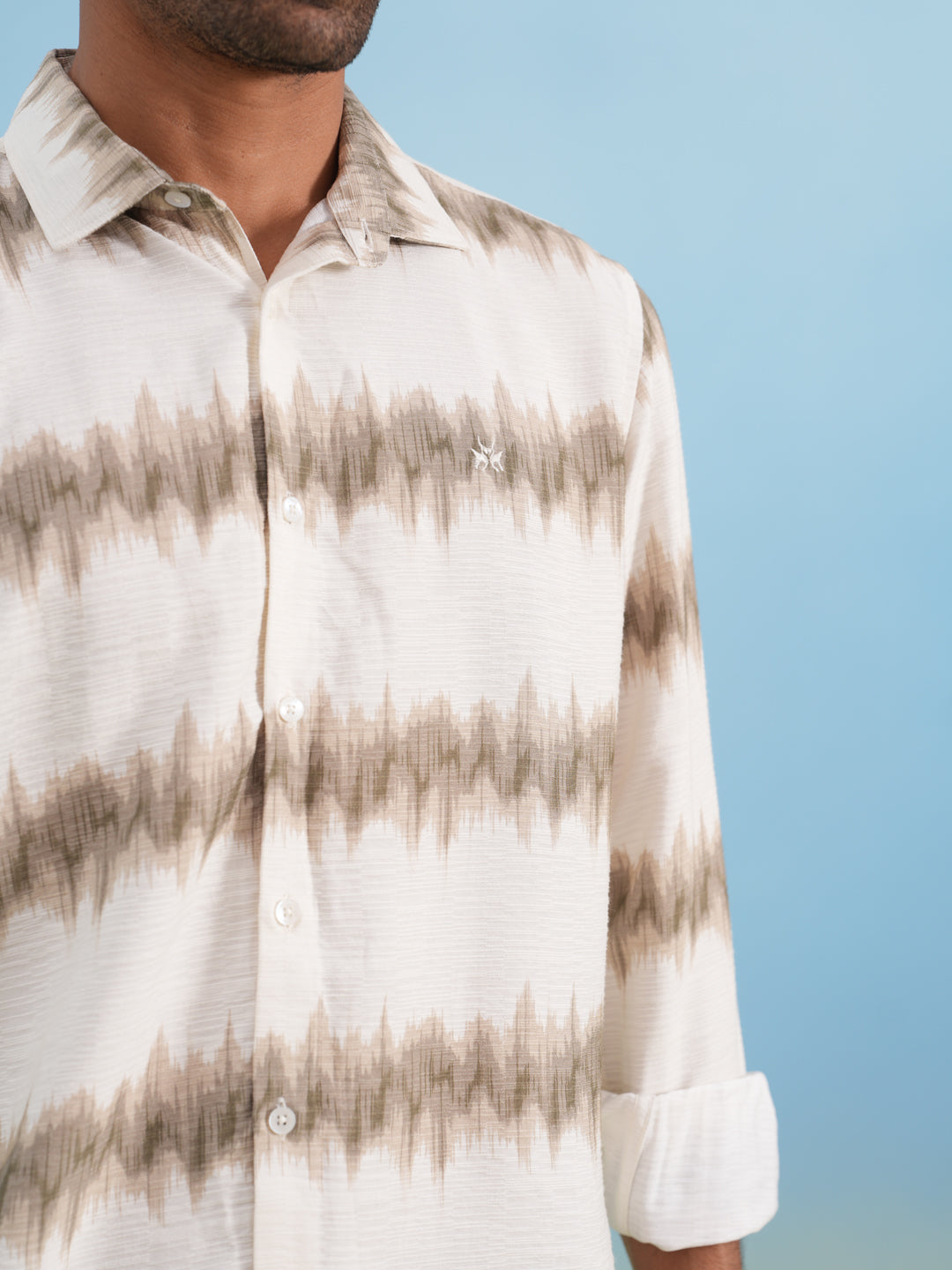 Urban Edge Beige Printed Casual Shirt