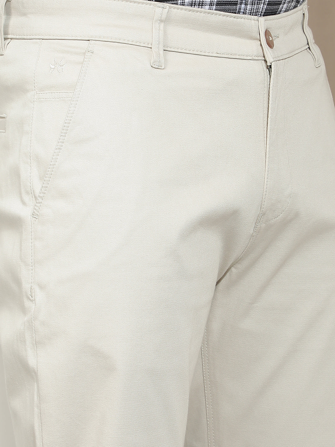 Beige Dobby Straight Trousers