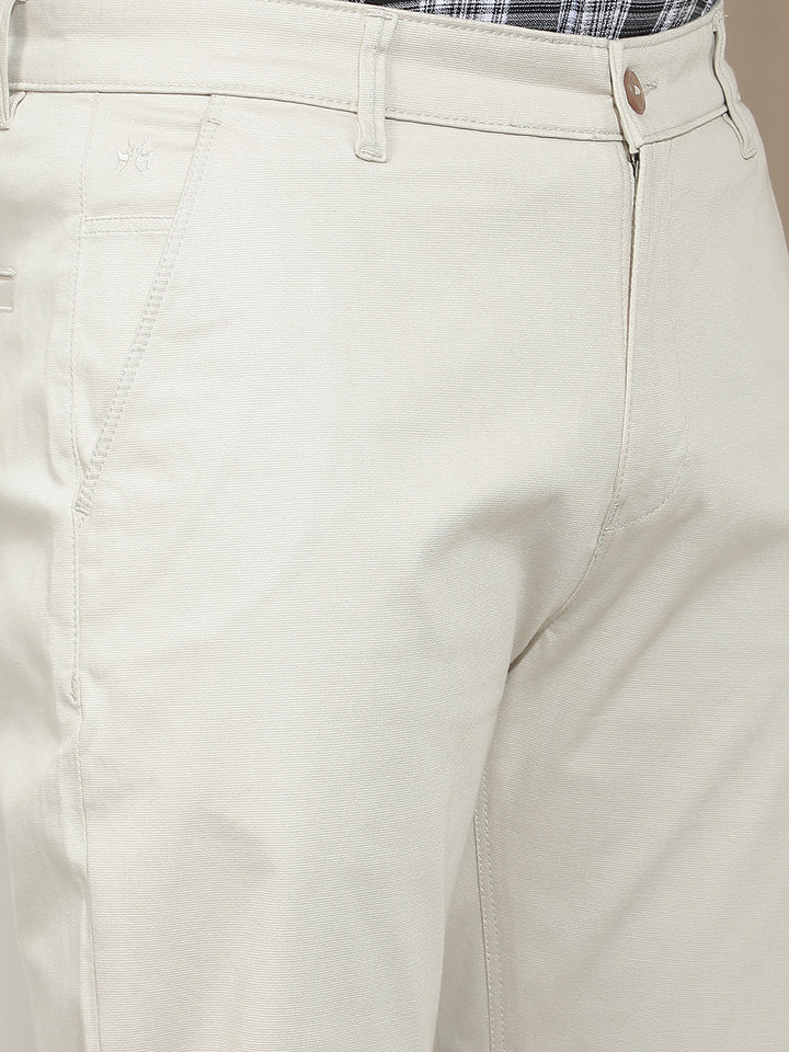 Beige Dobby Straight Trousers