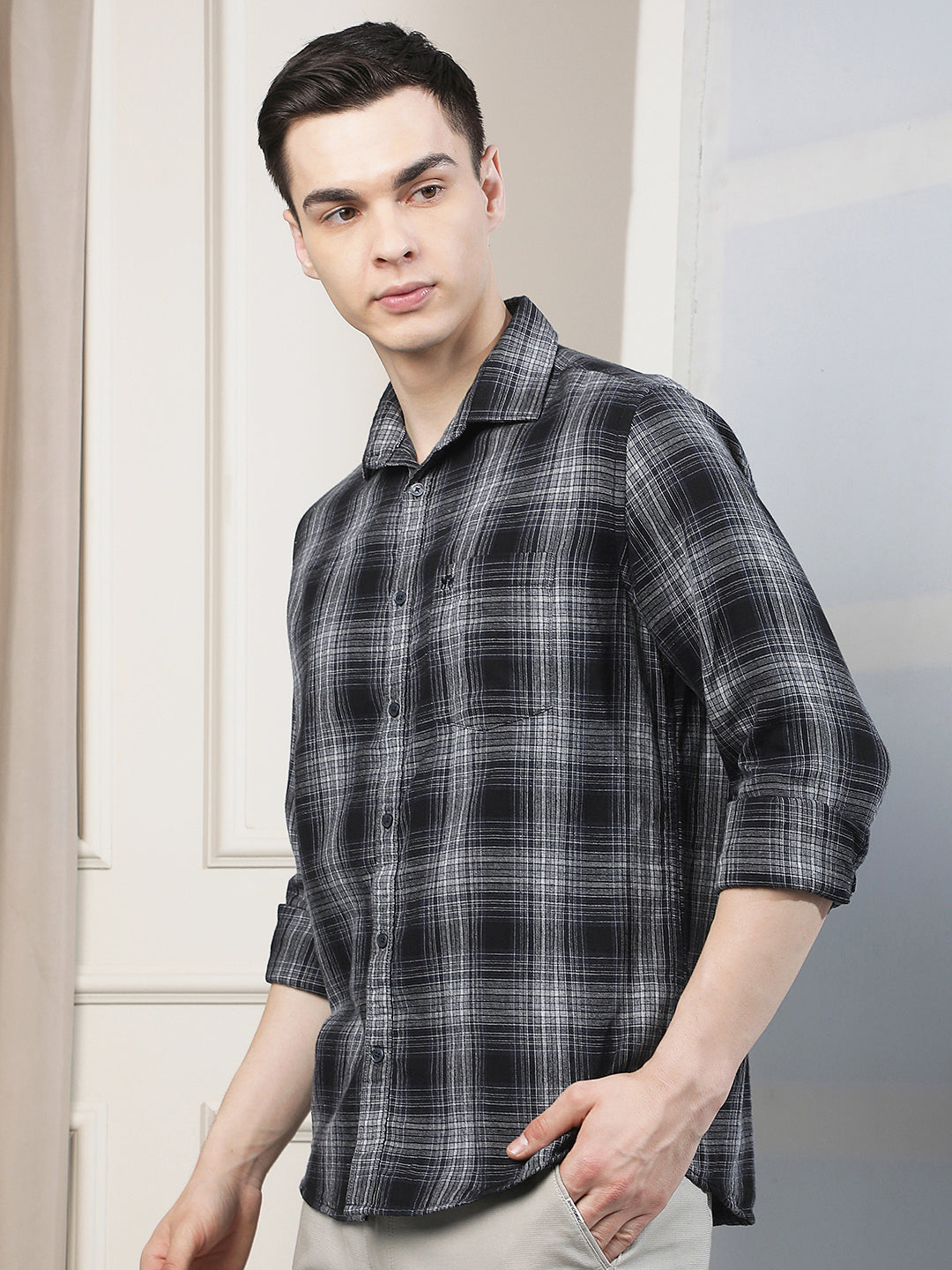 Navy Blue Checked Shirt