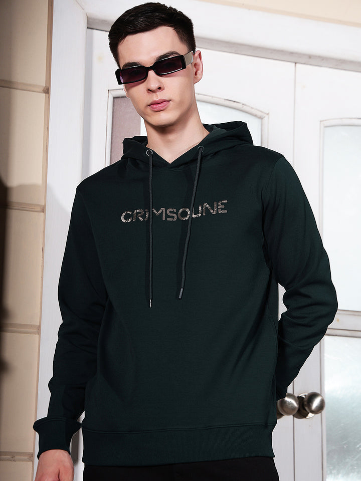Green Typographic Printed Hooded Sweatshirt