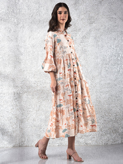 Women's Orange Floral Print Shirt Dress-Women Dresses-Crimsoune Club