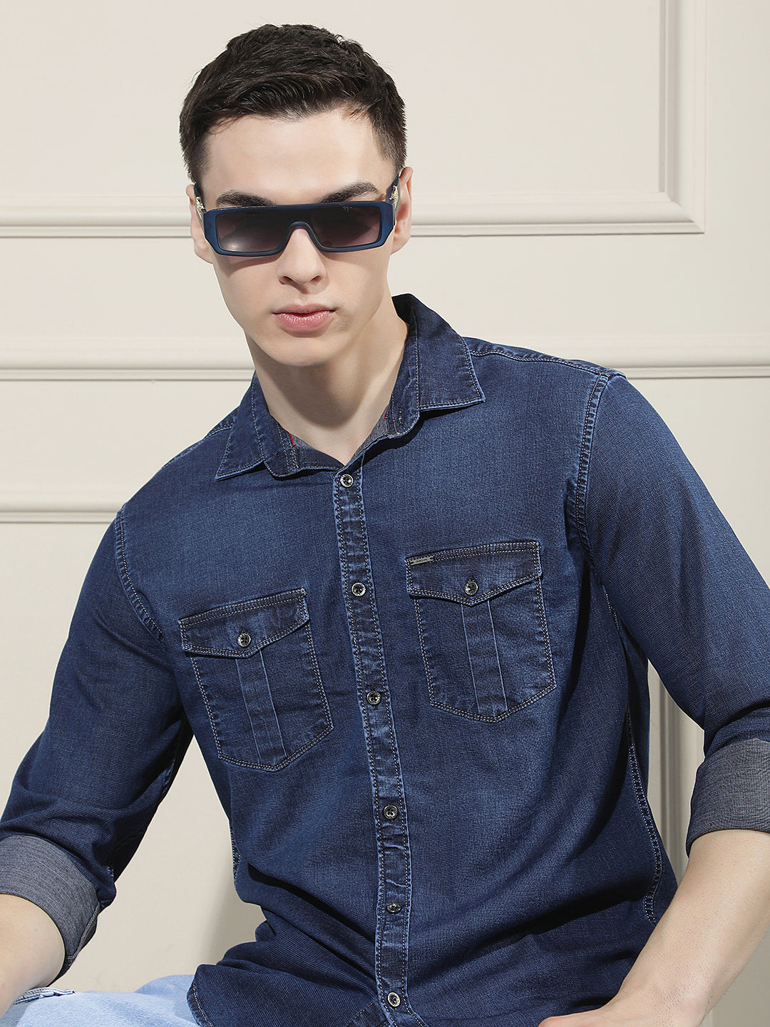 Navy Blue Double Pocket Shirt