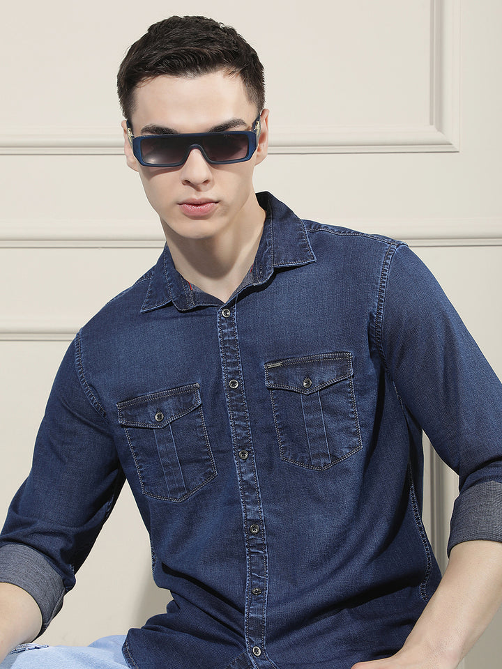 Navy Blue Double Pocket Shirt