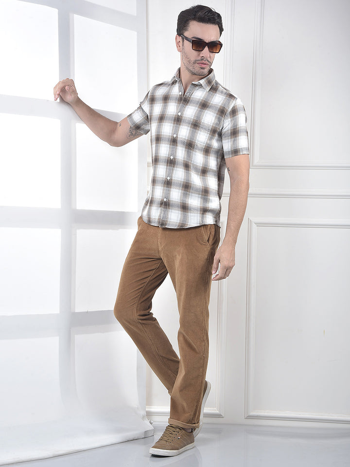 Brown Checked 100% Cotton Shirt