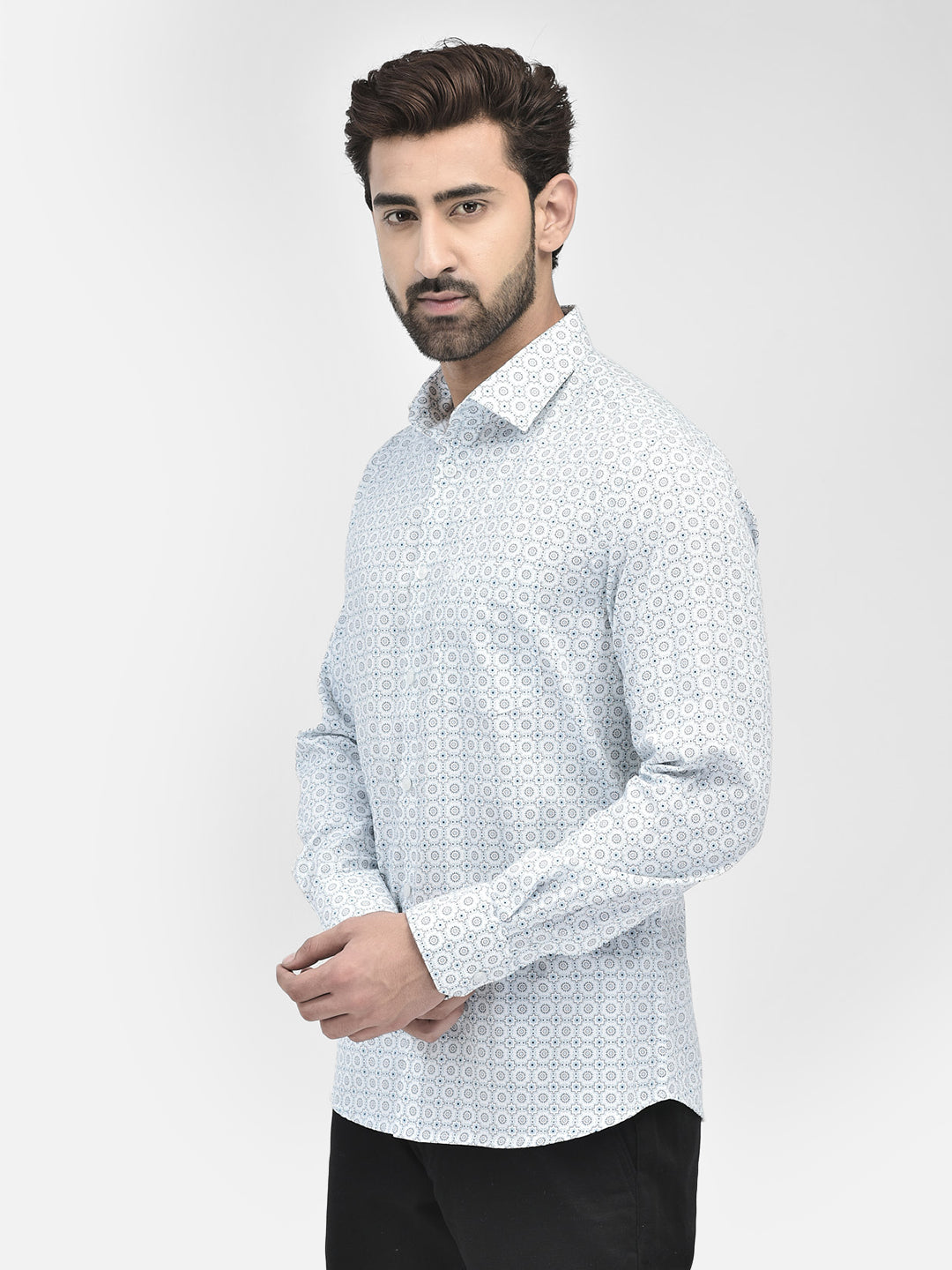 Blue Printed 100% Cotton Shirt