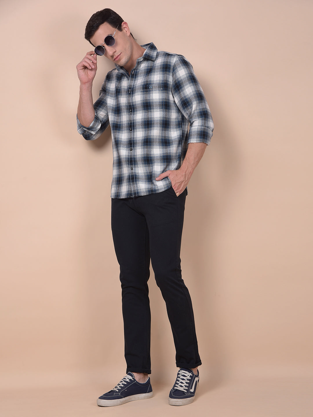 Blue Checked 100% Cotton Shirt