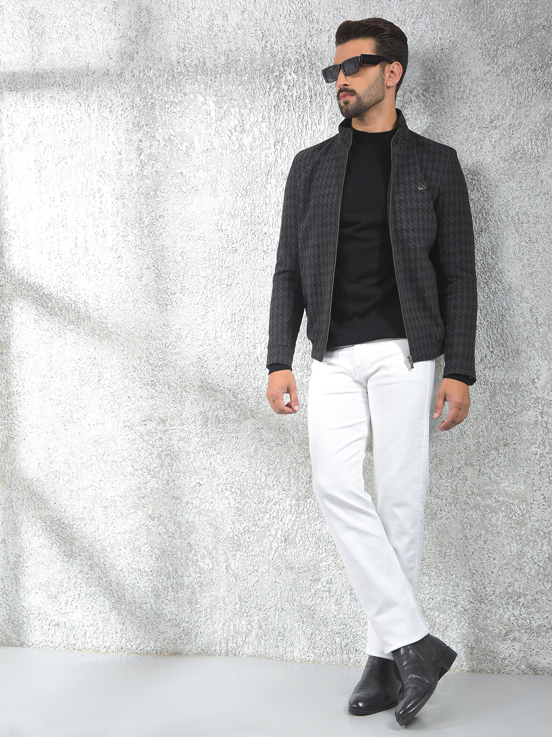 Black Jacquard Puffer Jacket