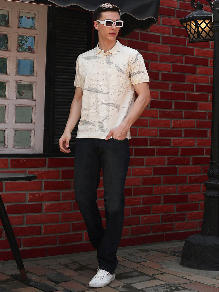 White Floral Print Polo Neck T-Shirt