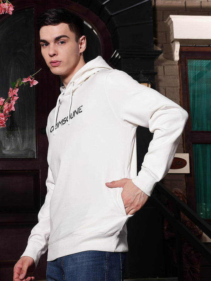 Off White Typographic Printed Hooded Sweatshirt