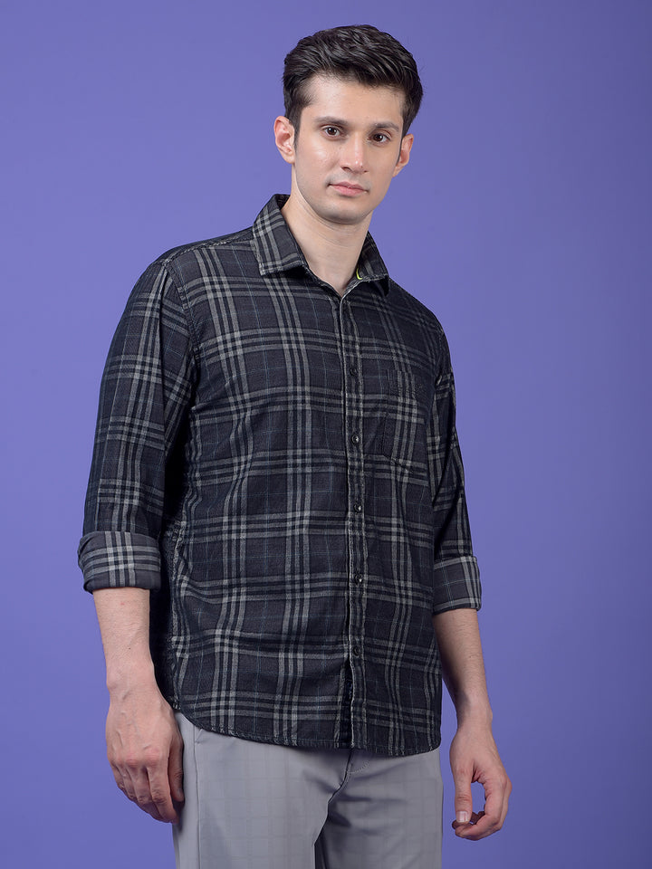 Black Checked 100% Cotton Corduroy Shirt