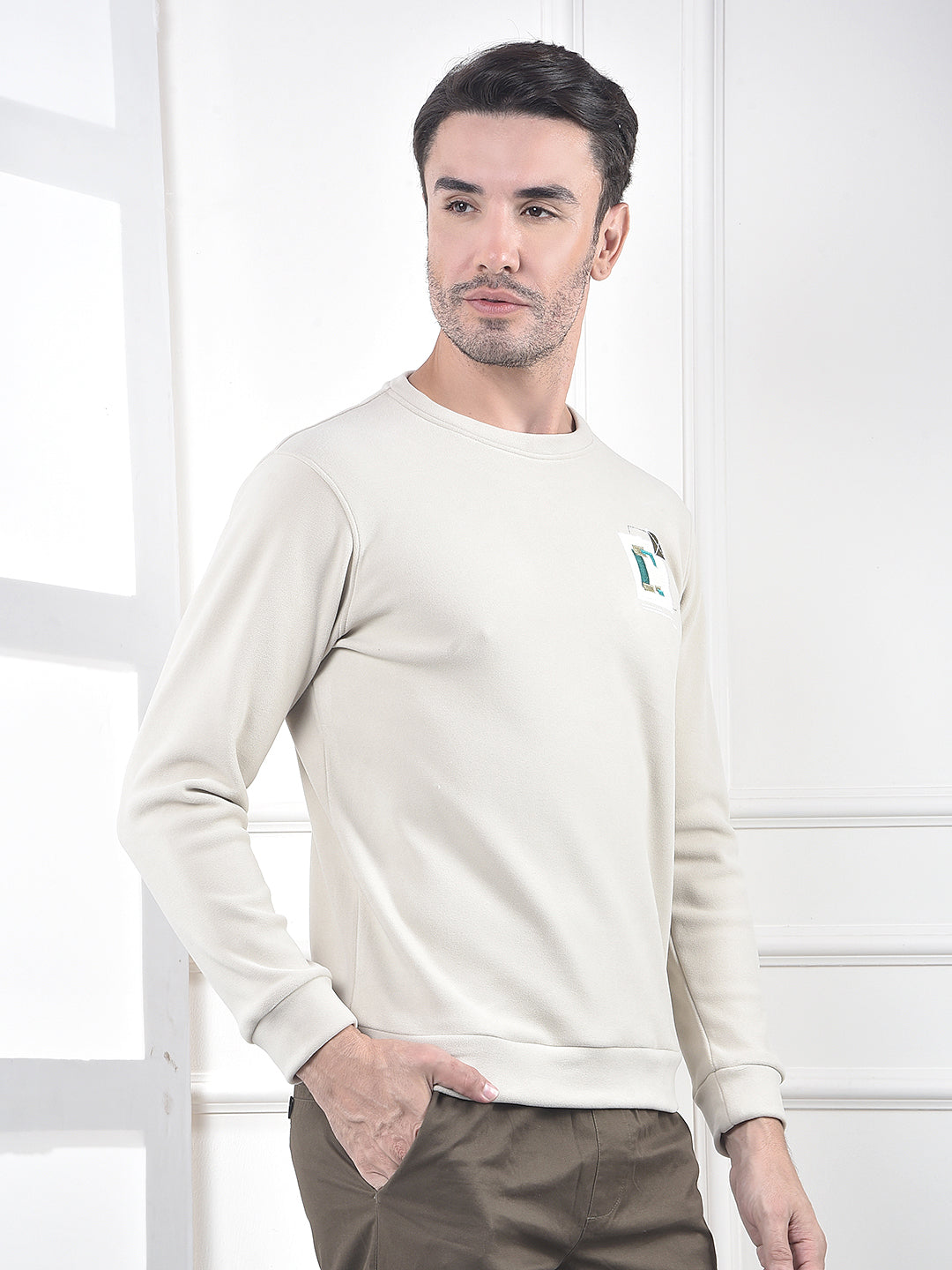 Beige Graphic Print Sweatshirt