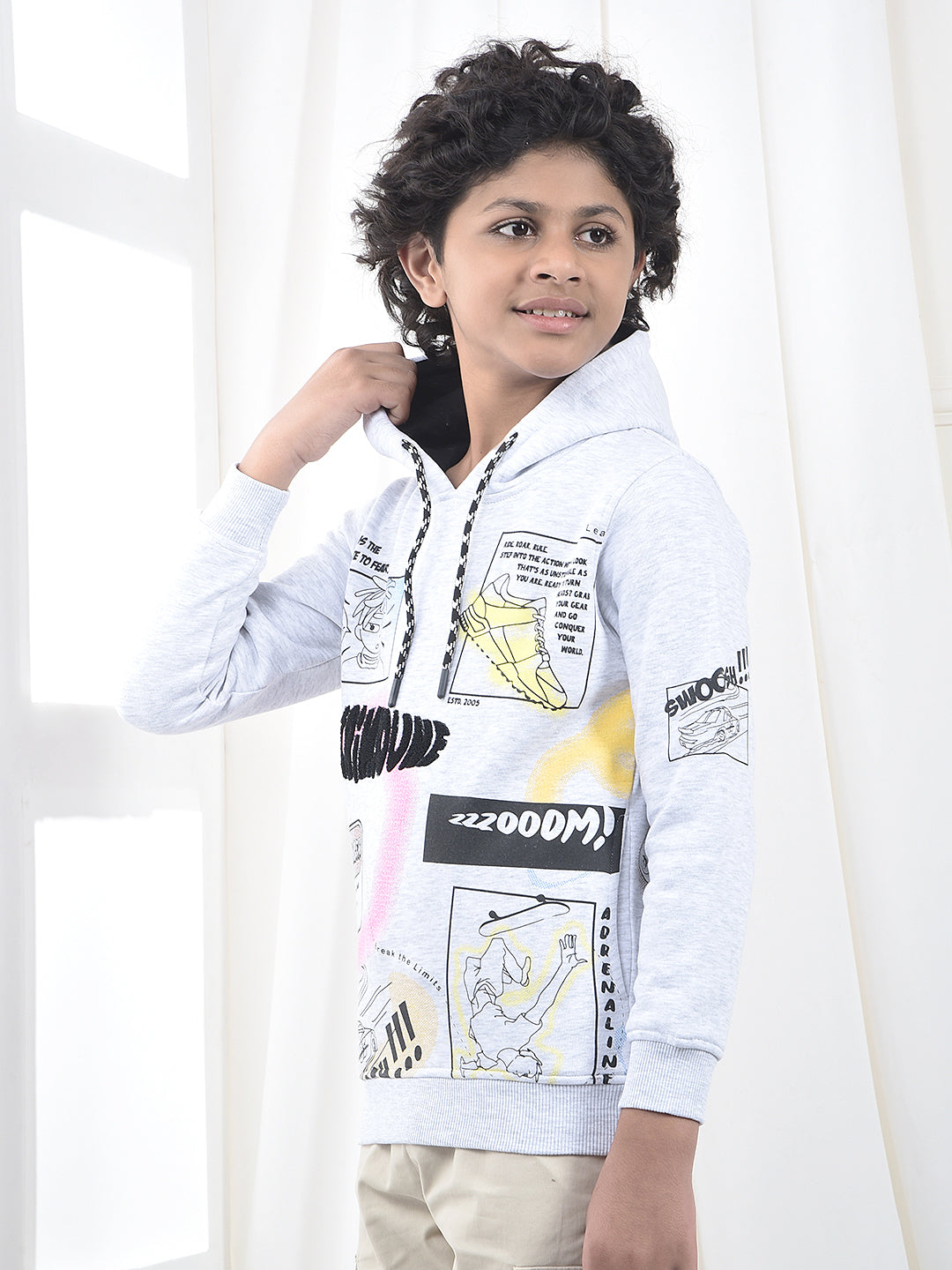 Grey Typographic Print Hooded Neck Sweatshirt