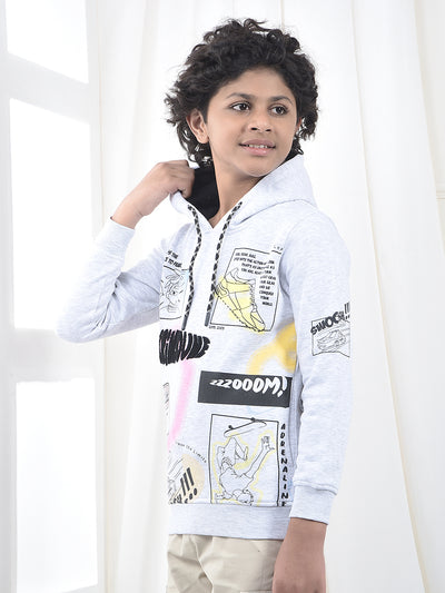Grey Typographic Print Hooded Neck Sweatshirt