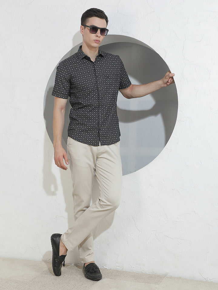 Black Geometric Print Shirt