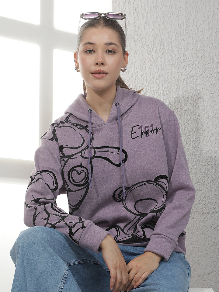 Purple Graphic Print Hooded Neck Sweatshirt