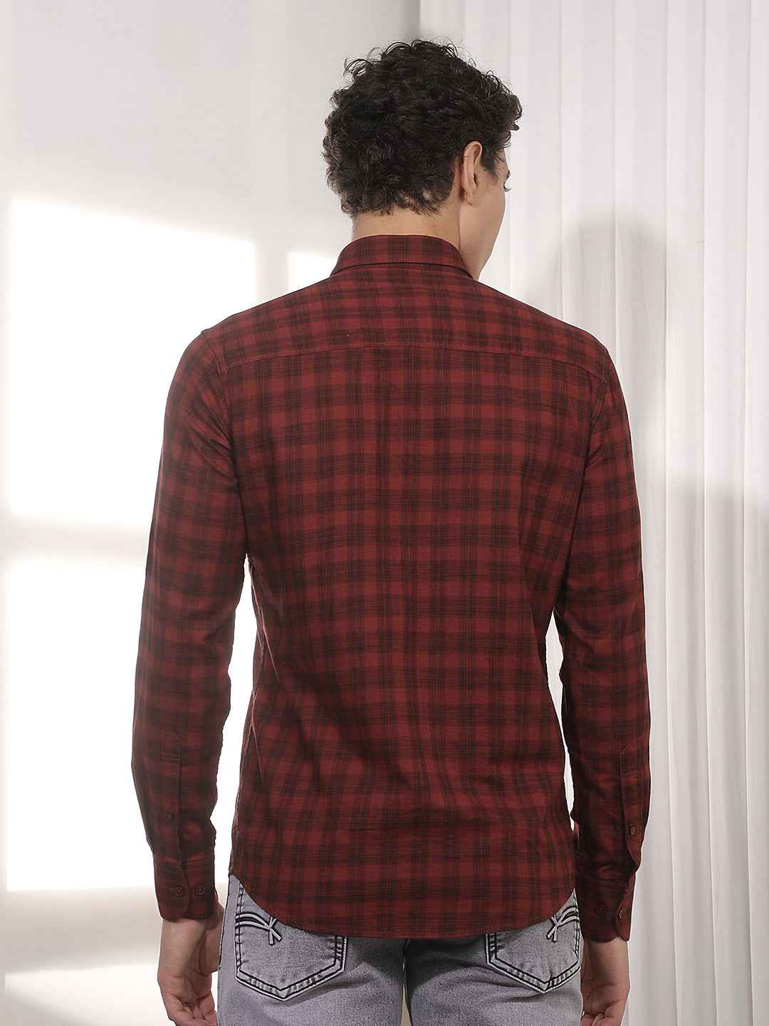 Maroon Checked 100% Cotton Shirt