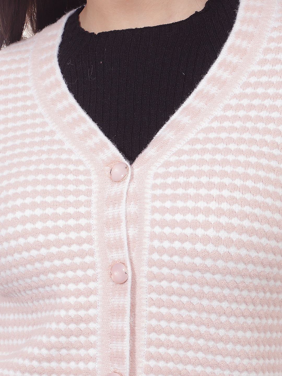 Pink Printed V-Neck Cardigan