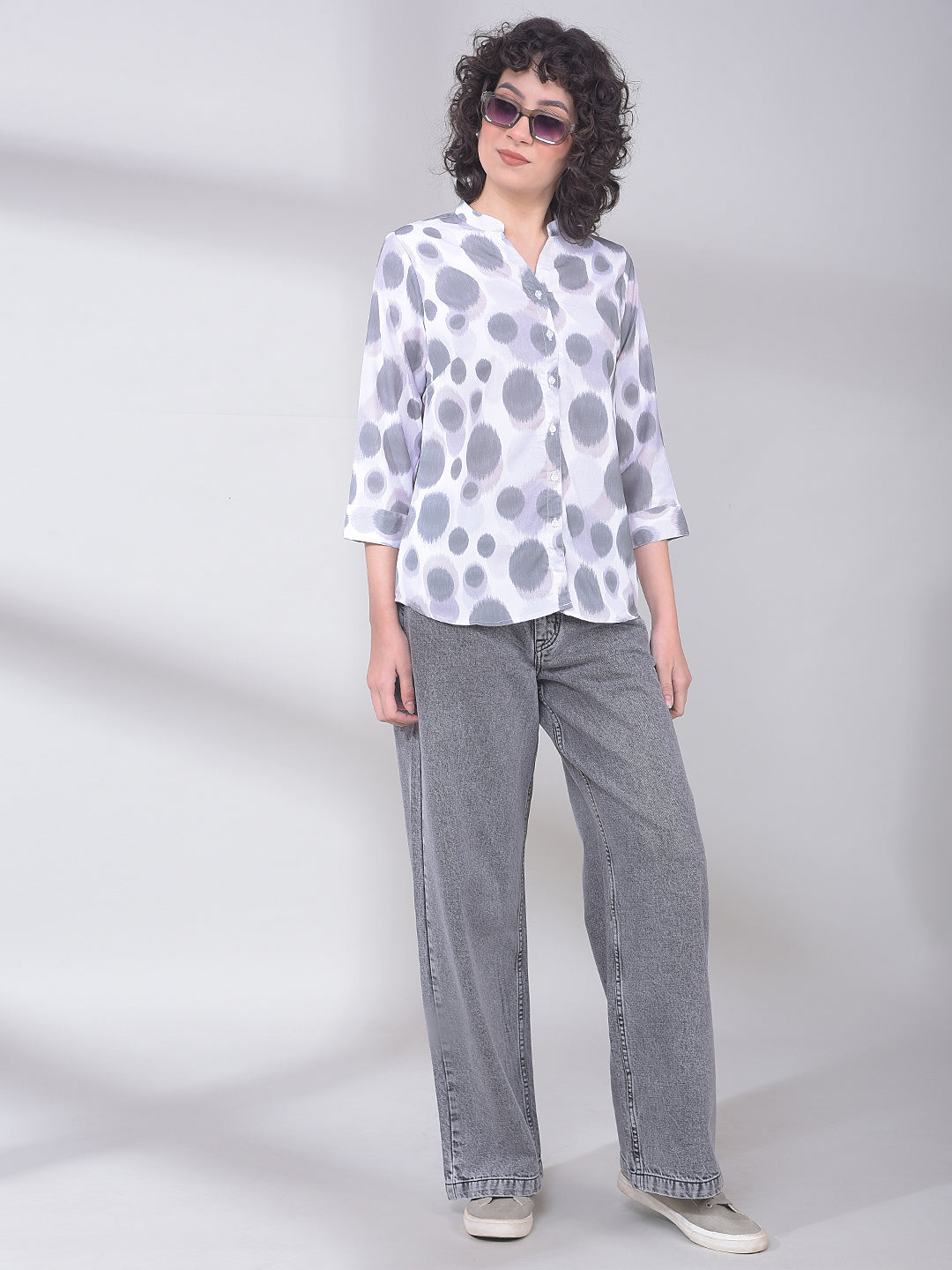 Grey 100% Cotton Wide-Leg Jeans