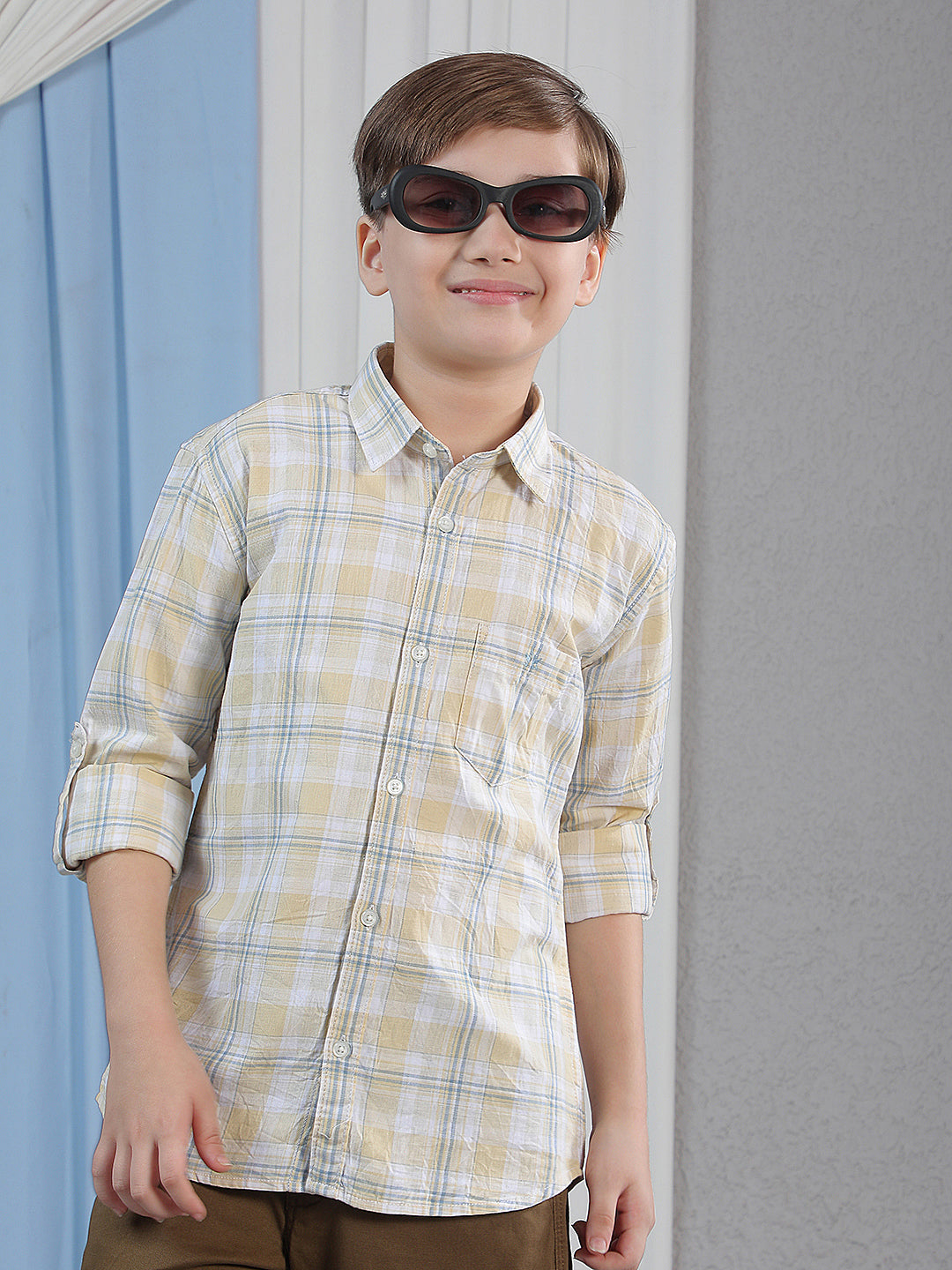 Yellow 100% Cotton Checked Shirt