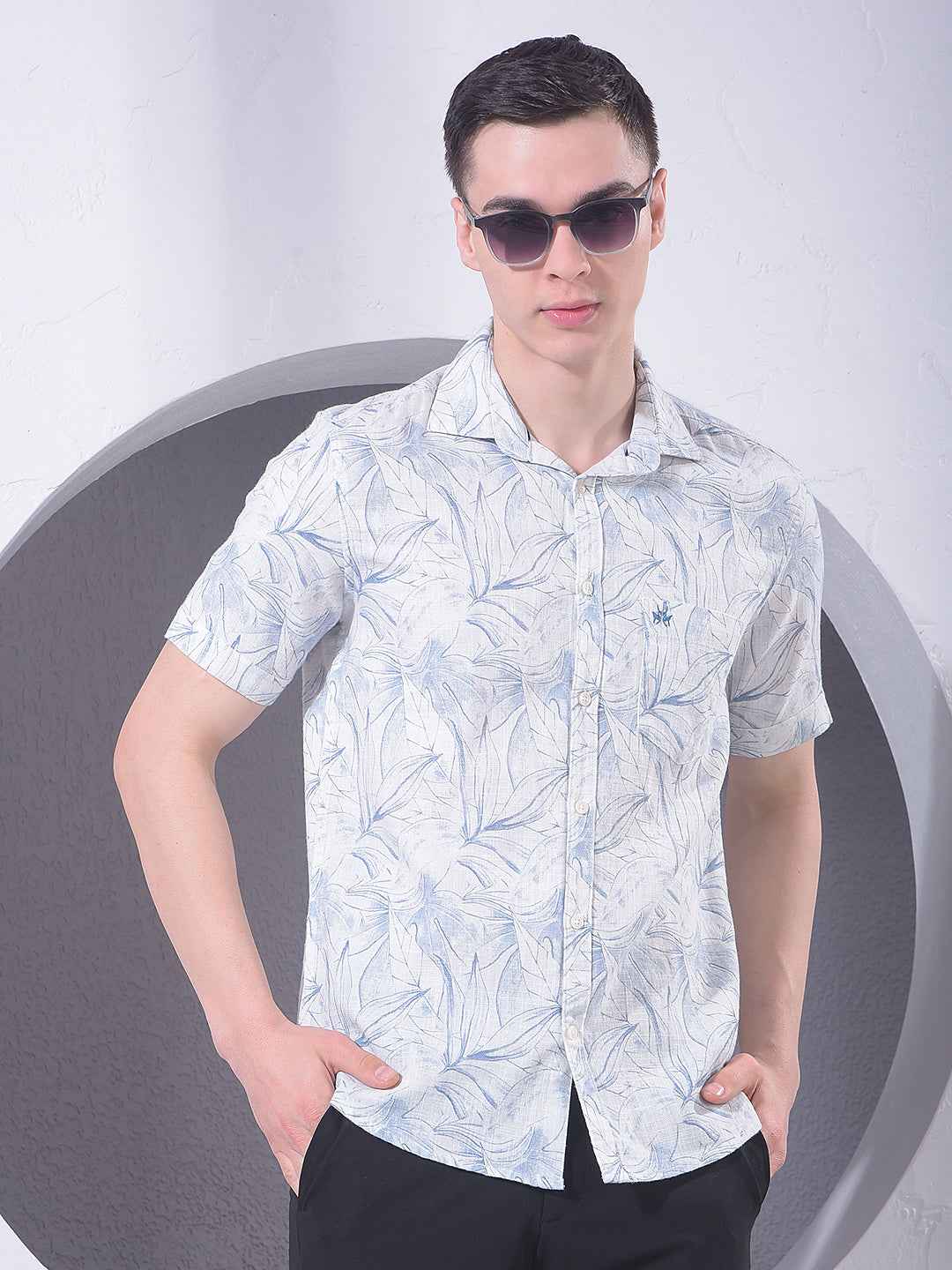 Blue Floral Print 100% Cotton Shirt