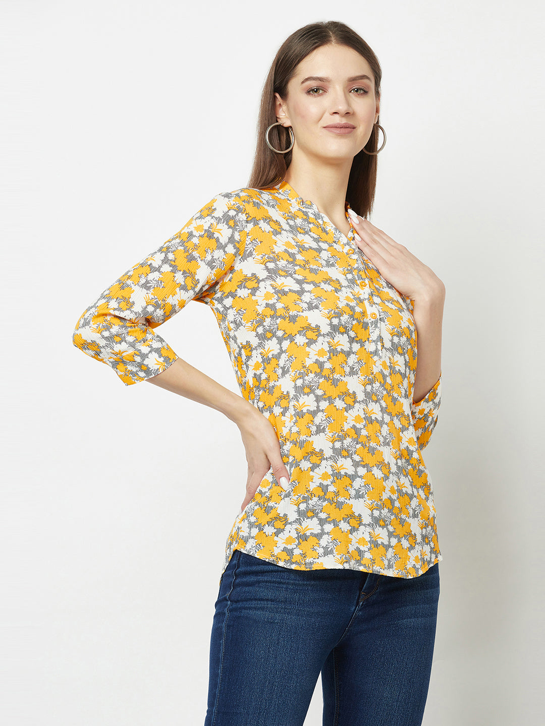  Yellow Abstract Print Top