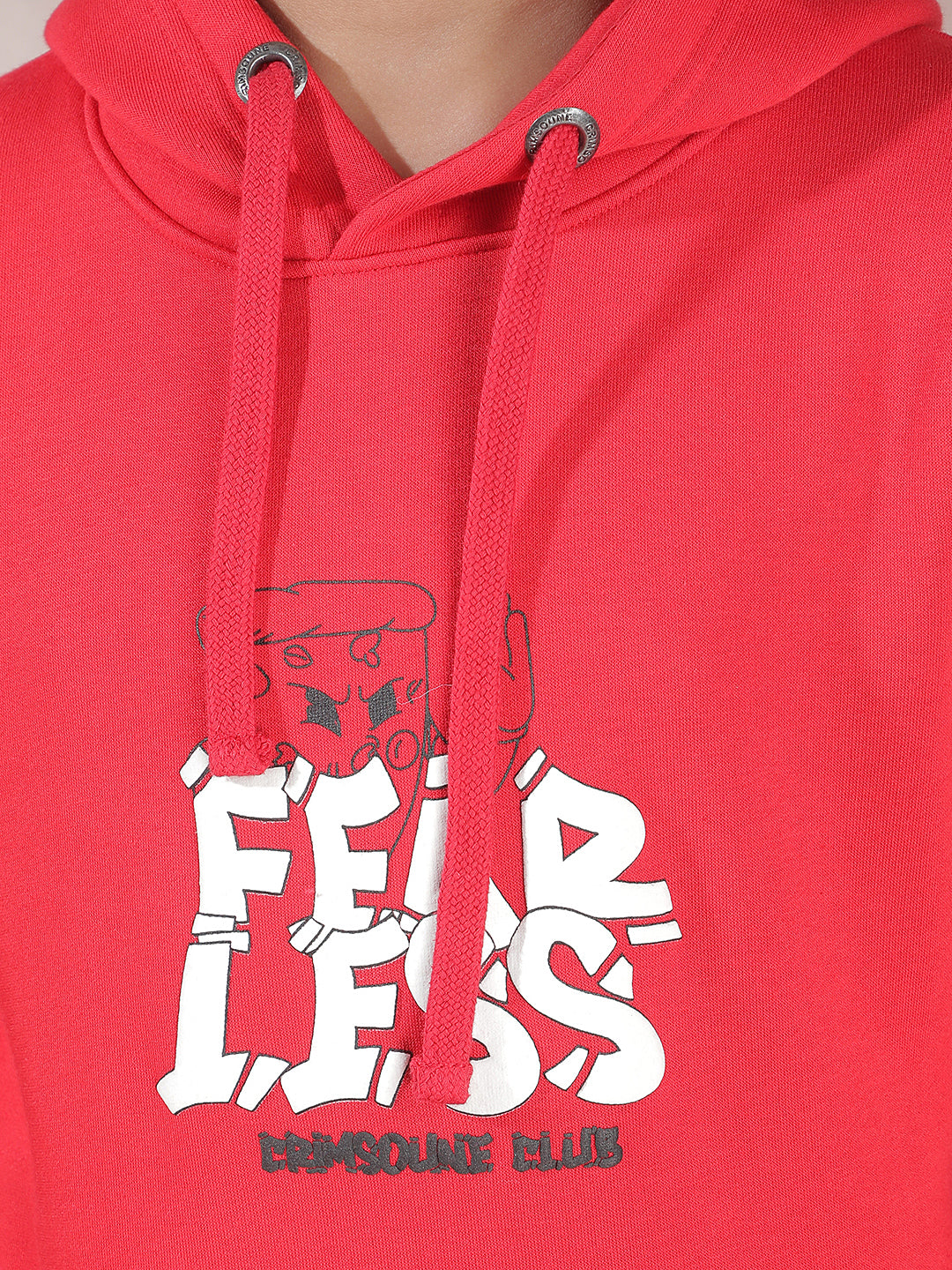 Red Typographic Print Hooded Neck Sweatshirt