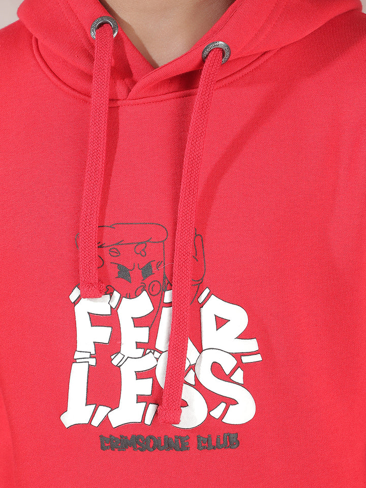 Red Typographic Print Hooded Neck Sweatshirt