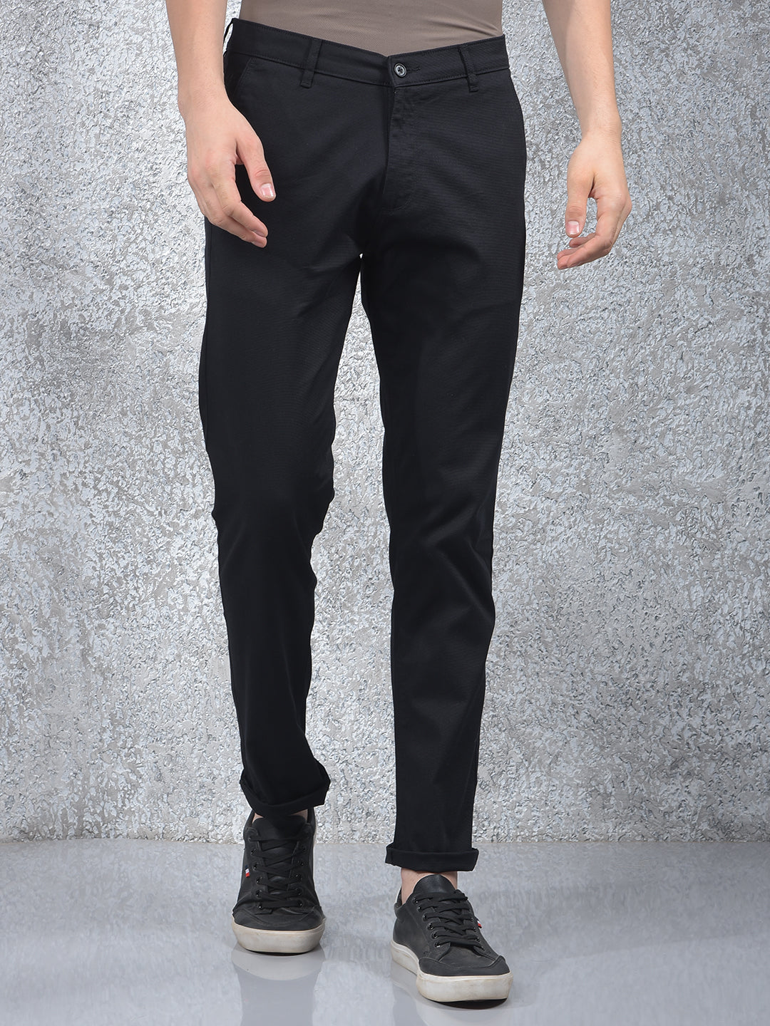 Carbon Dobby Stretch Black Trousers