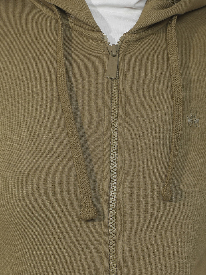 Olive Hooded Front-Open Sweatshirt