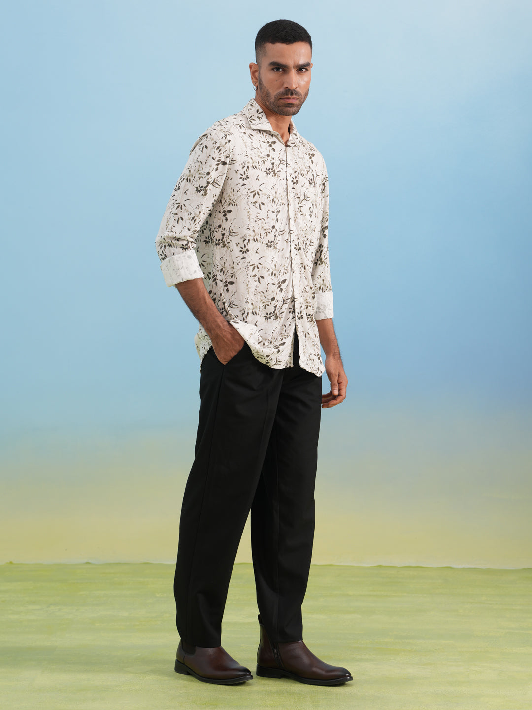 White Floral Print Shirt