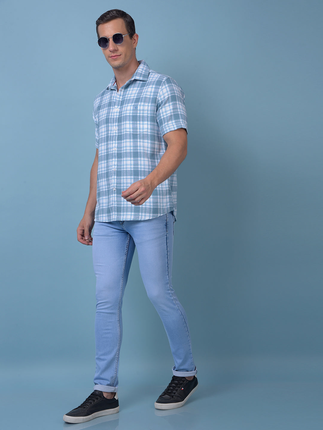 Blue Checked 100% Cotton Shirt