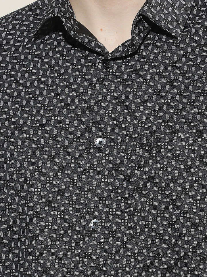 Black Smart Printed Casual Shirt