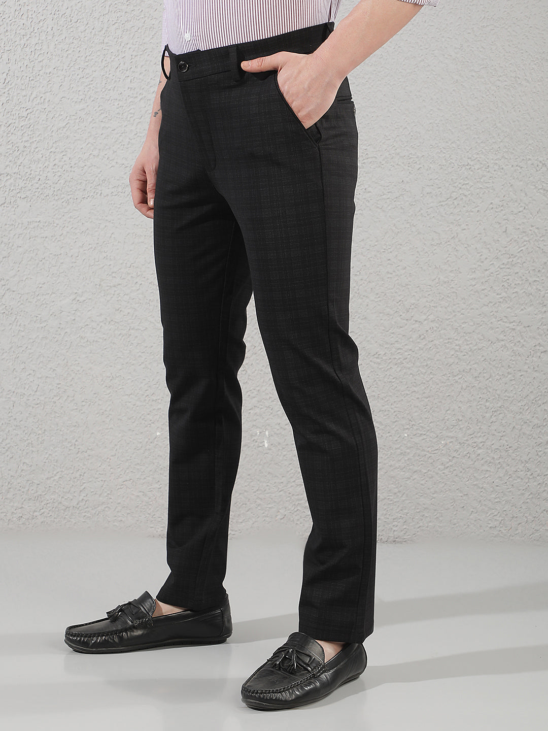 Black Checked Knitted Trousers
