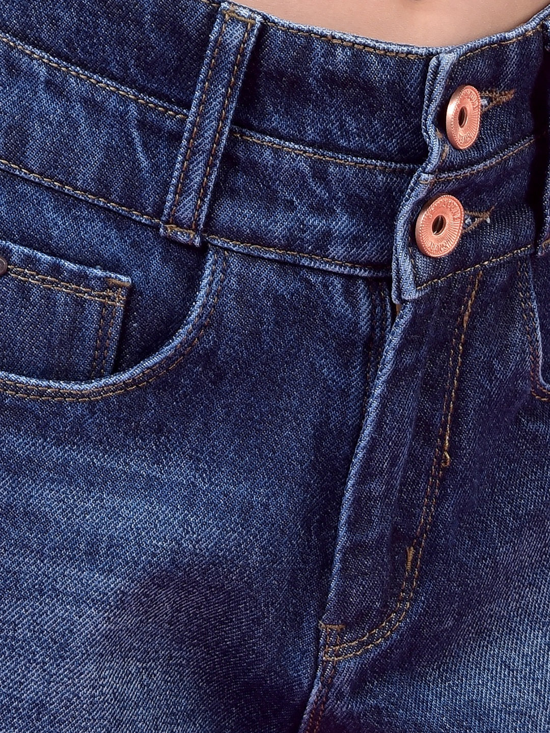 Blue 100% Cotton High-Waist Hot Pants
