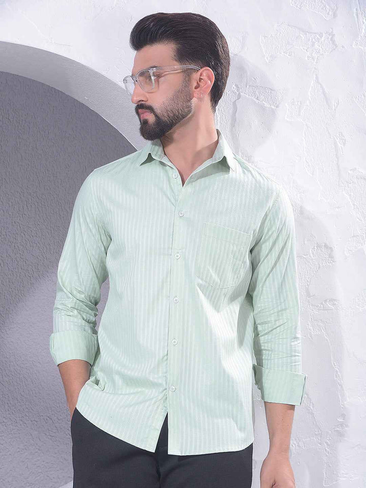Green Vertical Stripes 100% Cotton Shirt