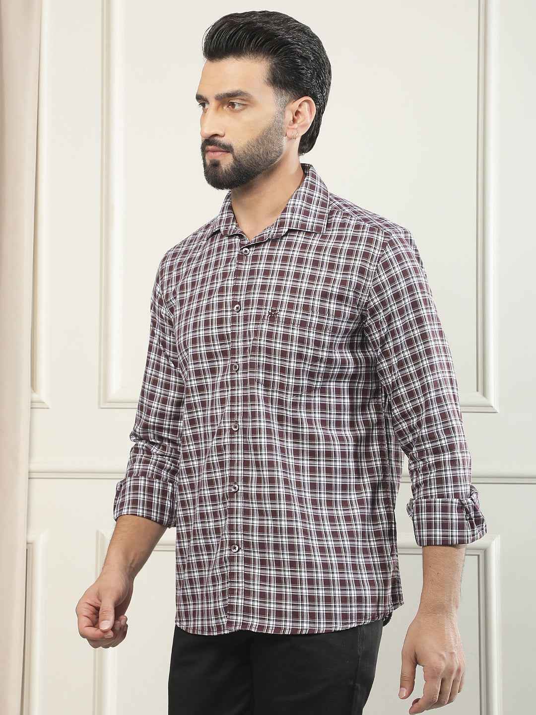 Wine Checked 100% Cotton Shirt