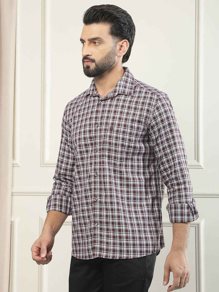 Wine Checked 100% Cotton Shirt