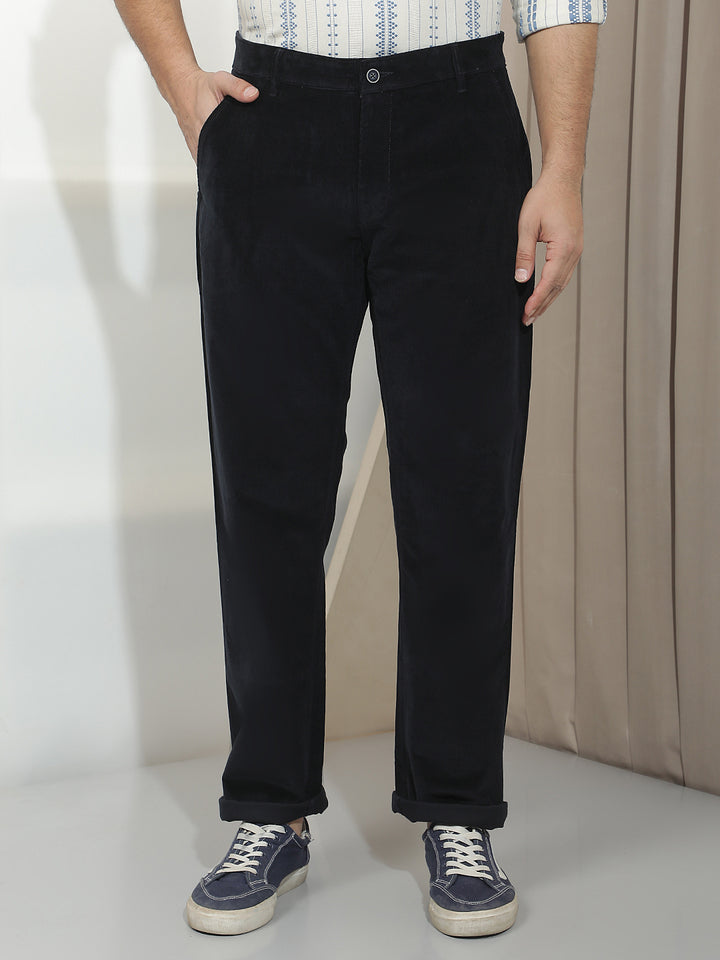 Navy Blue Straight Corduroy Trousers
