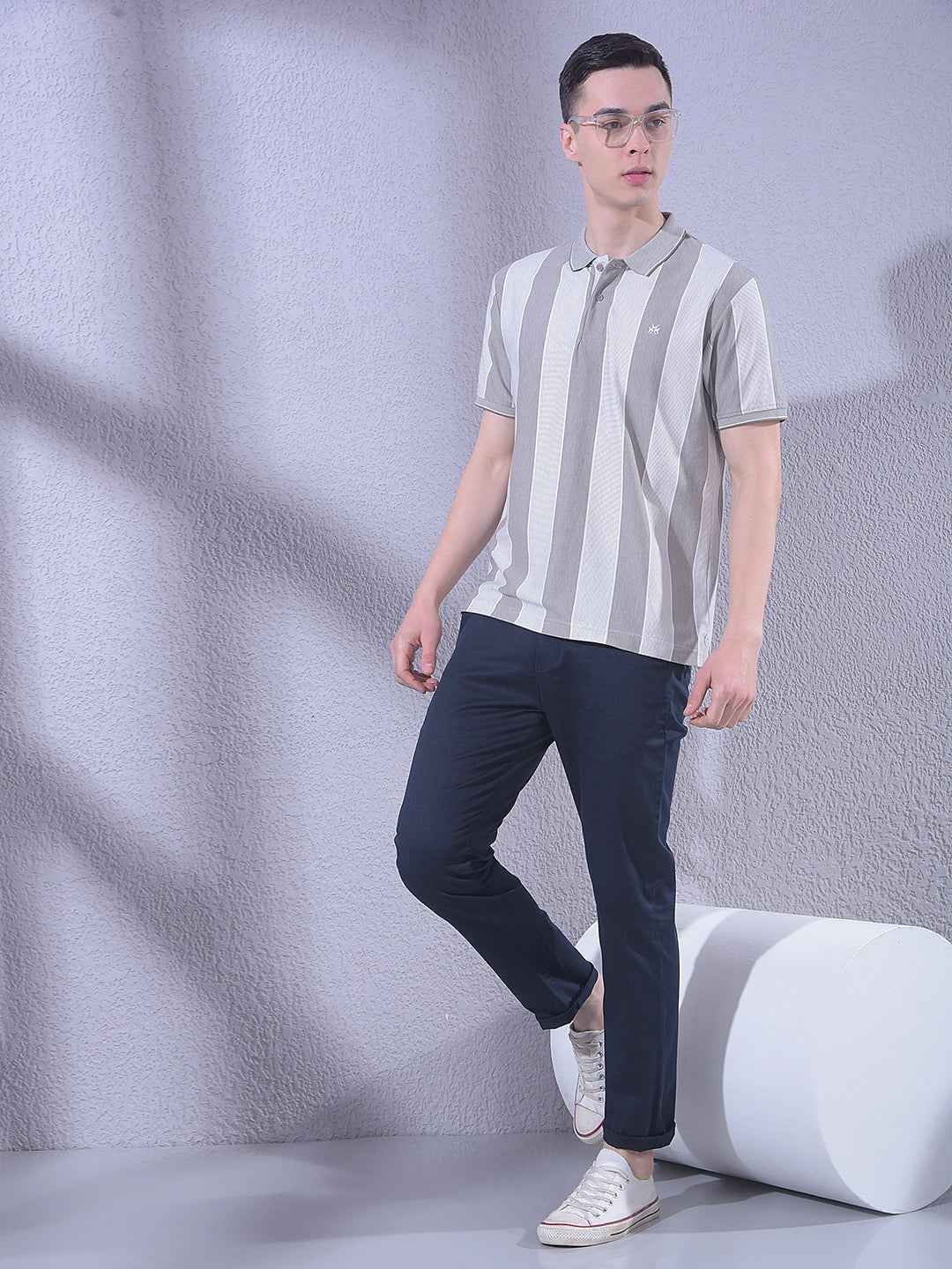 Beige Vertical Striped T-Shirt