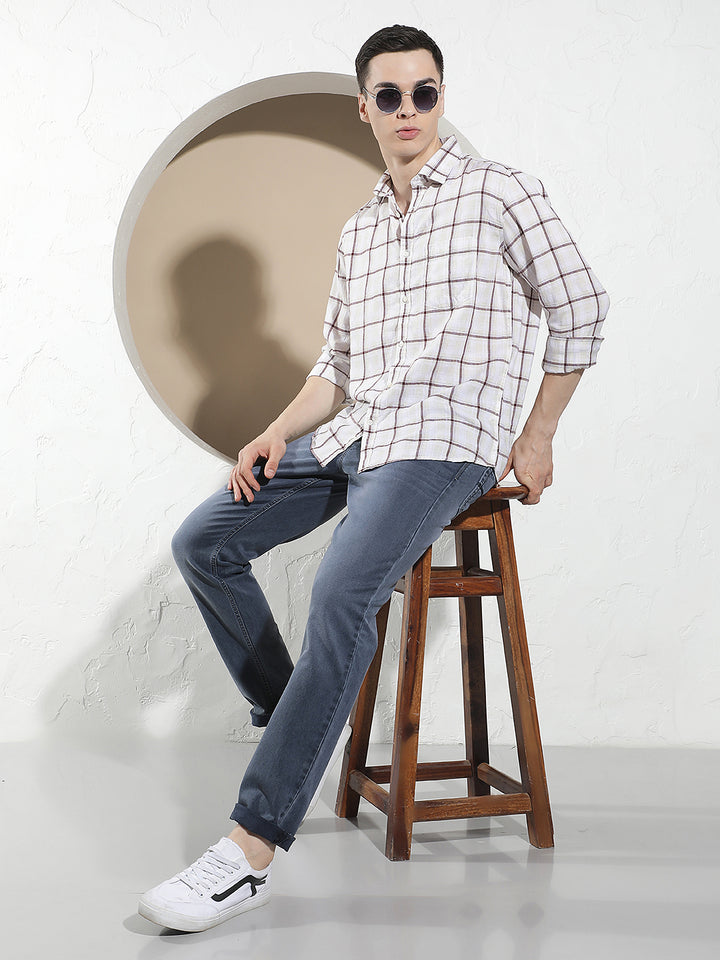 Purple Checked Linen Shirt