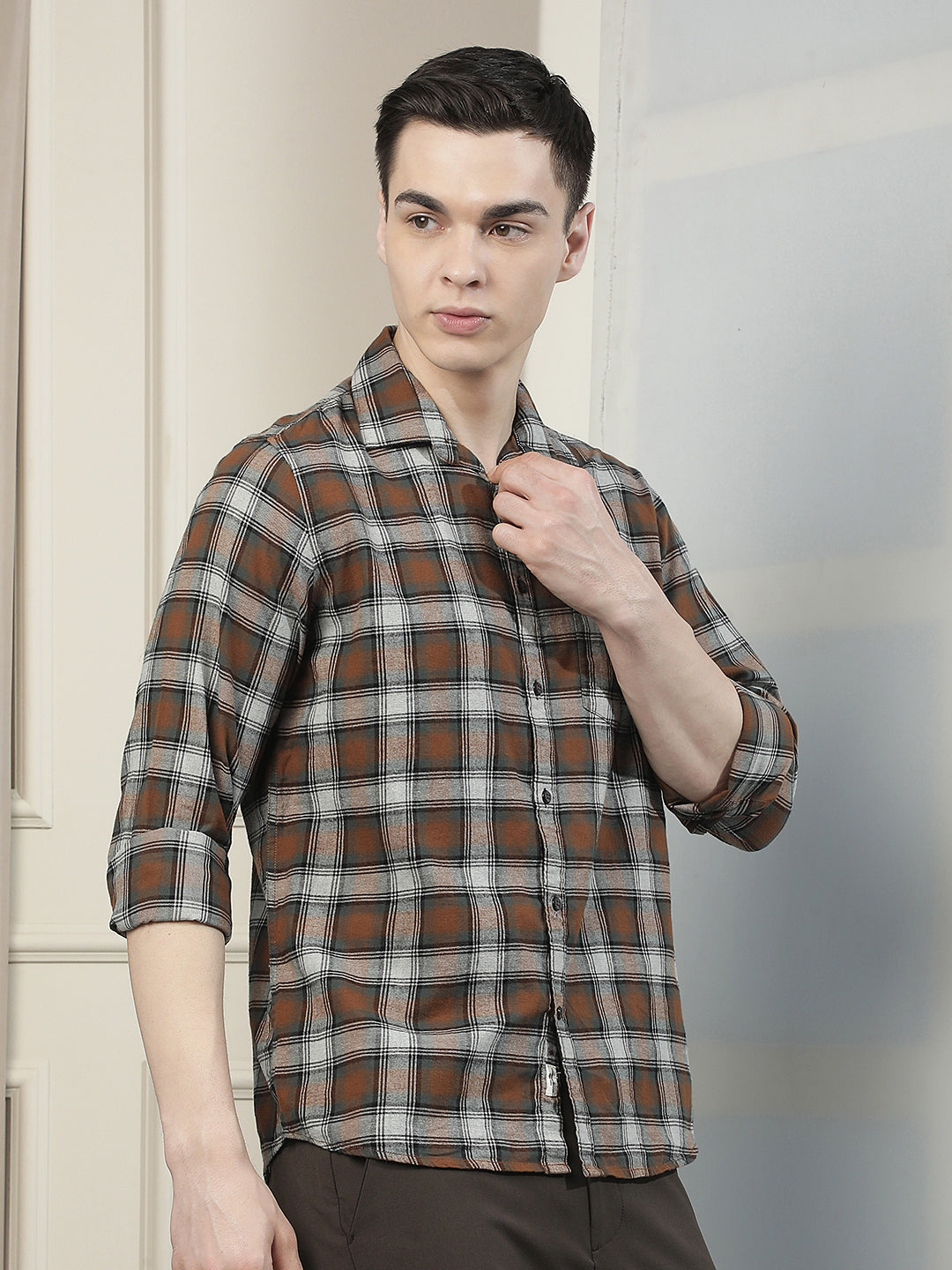 Brown Checked 100% Cotton Shirt