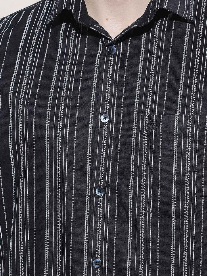 Navy Blue Vertical Striped Shirt