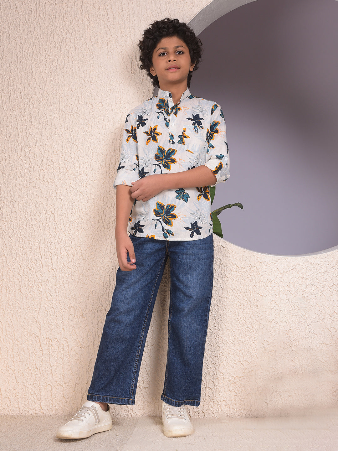 Brown Floral Print Kurta