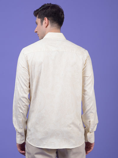Beige Printed Modal Shirt