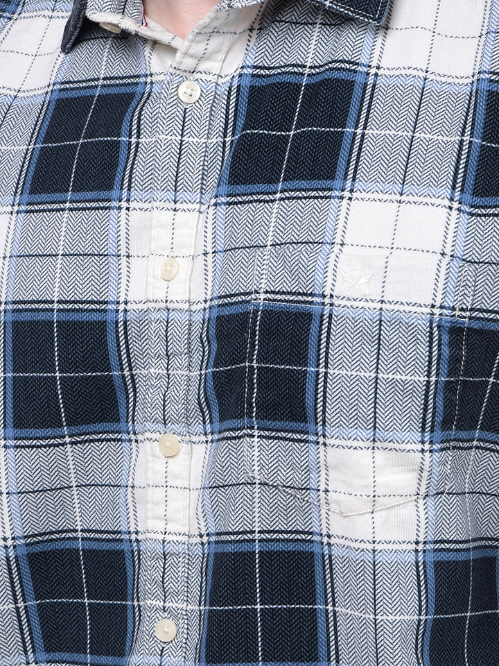 Blue Checked 100% Cotton Corduroy Shirt