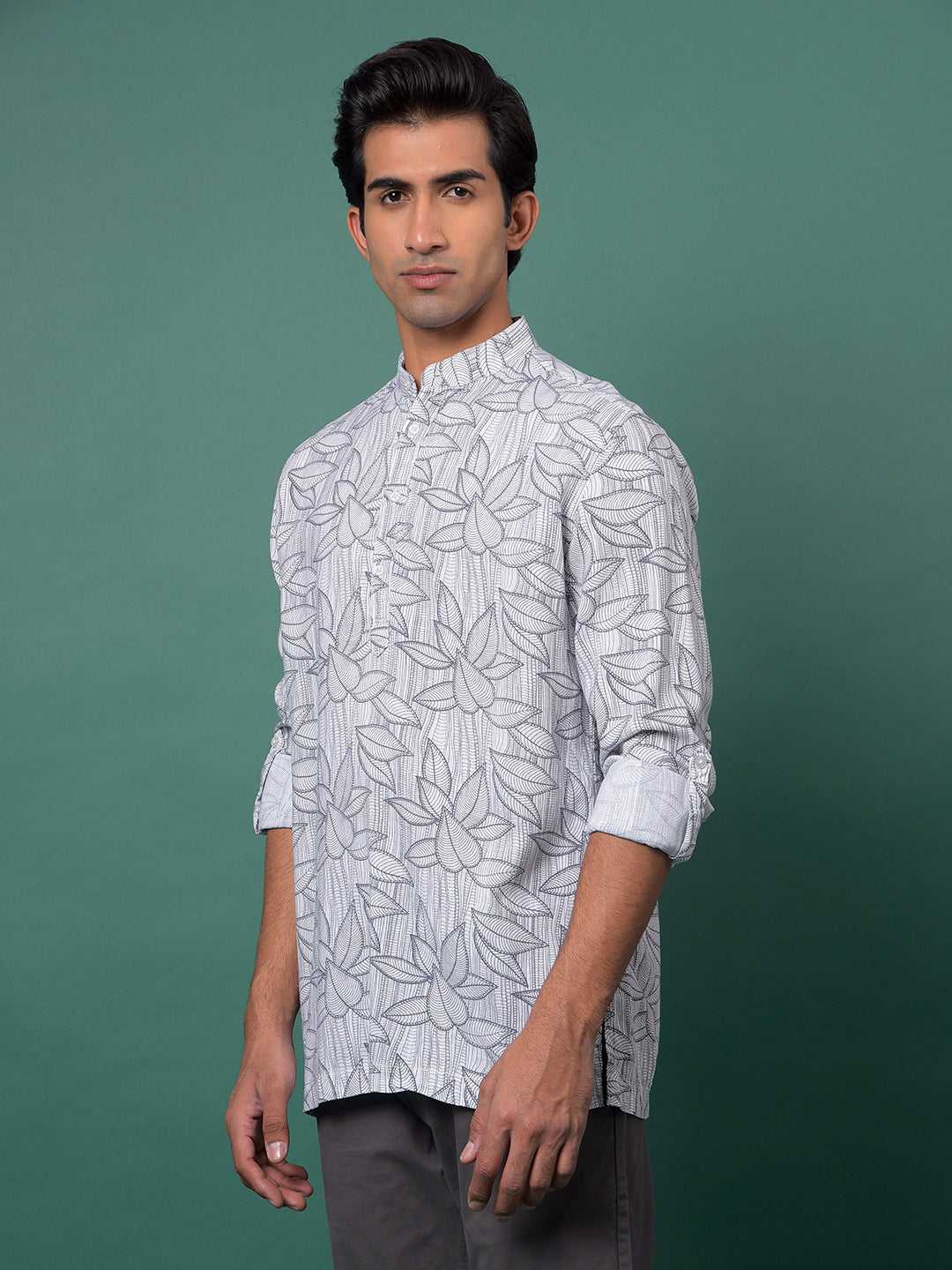 Grey Floral Print Kurta