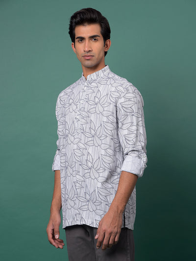 Grey Floral Print Kurta