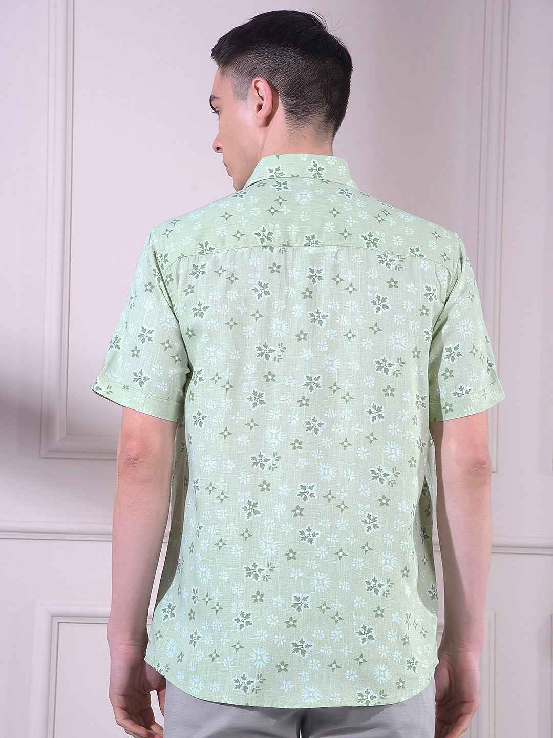 Green Linen Floral Print Shirt