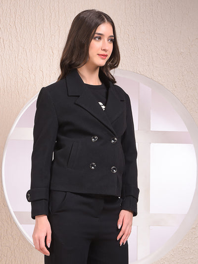 Black Notched Lapel Double-Breasted Coat